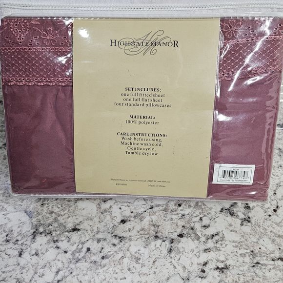 Highgate Manor Full 6pc Sheet Set Embroidered Lace Cranberry Micro Fiber - Picture 3 of 5